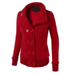 Double Button Hooded Long Sleeves Short Thick Coat