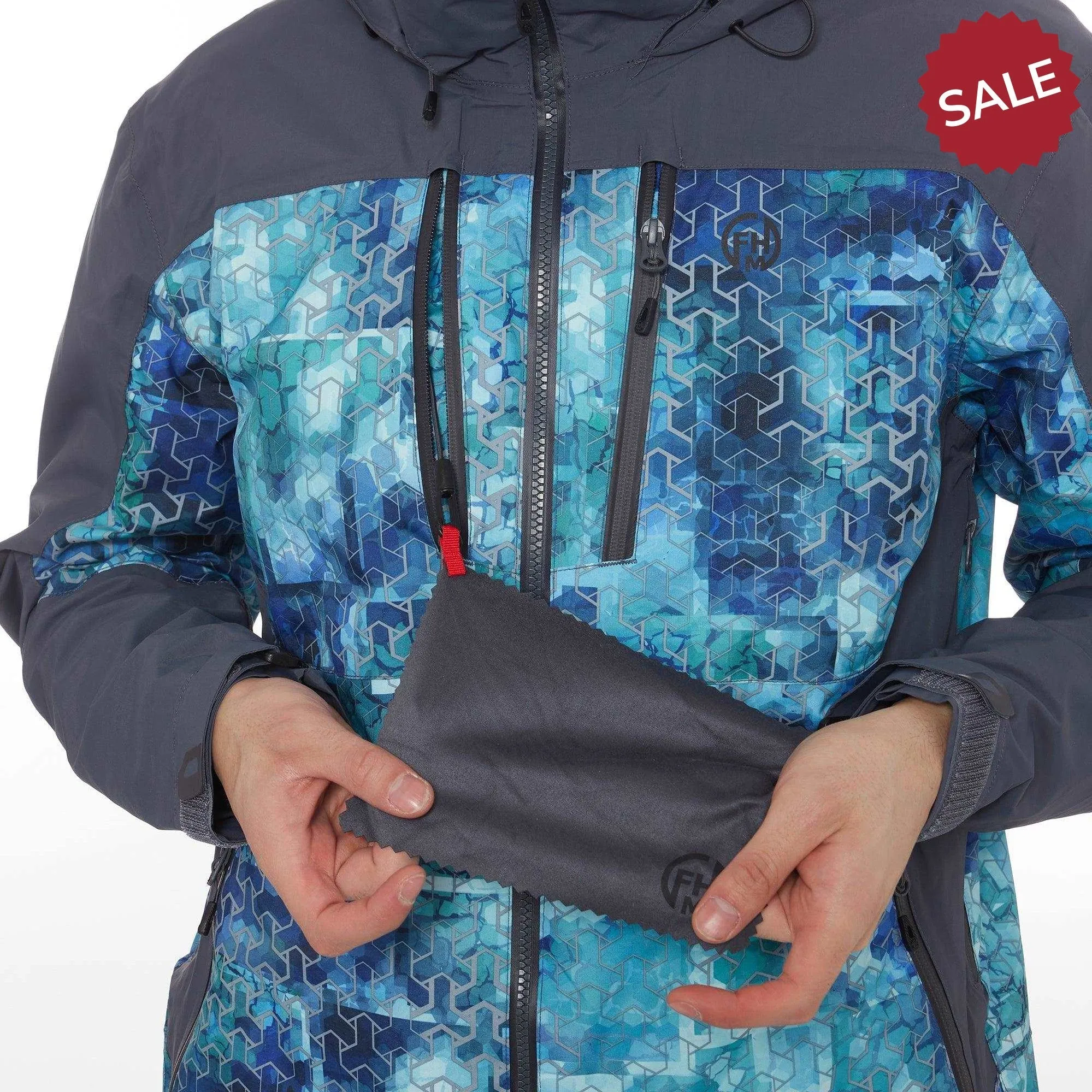 FHM Gale Fishing Jacket Mens Waterproof 20000 mm Print Blue