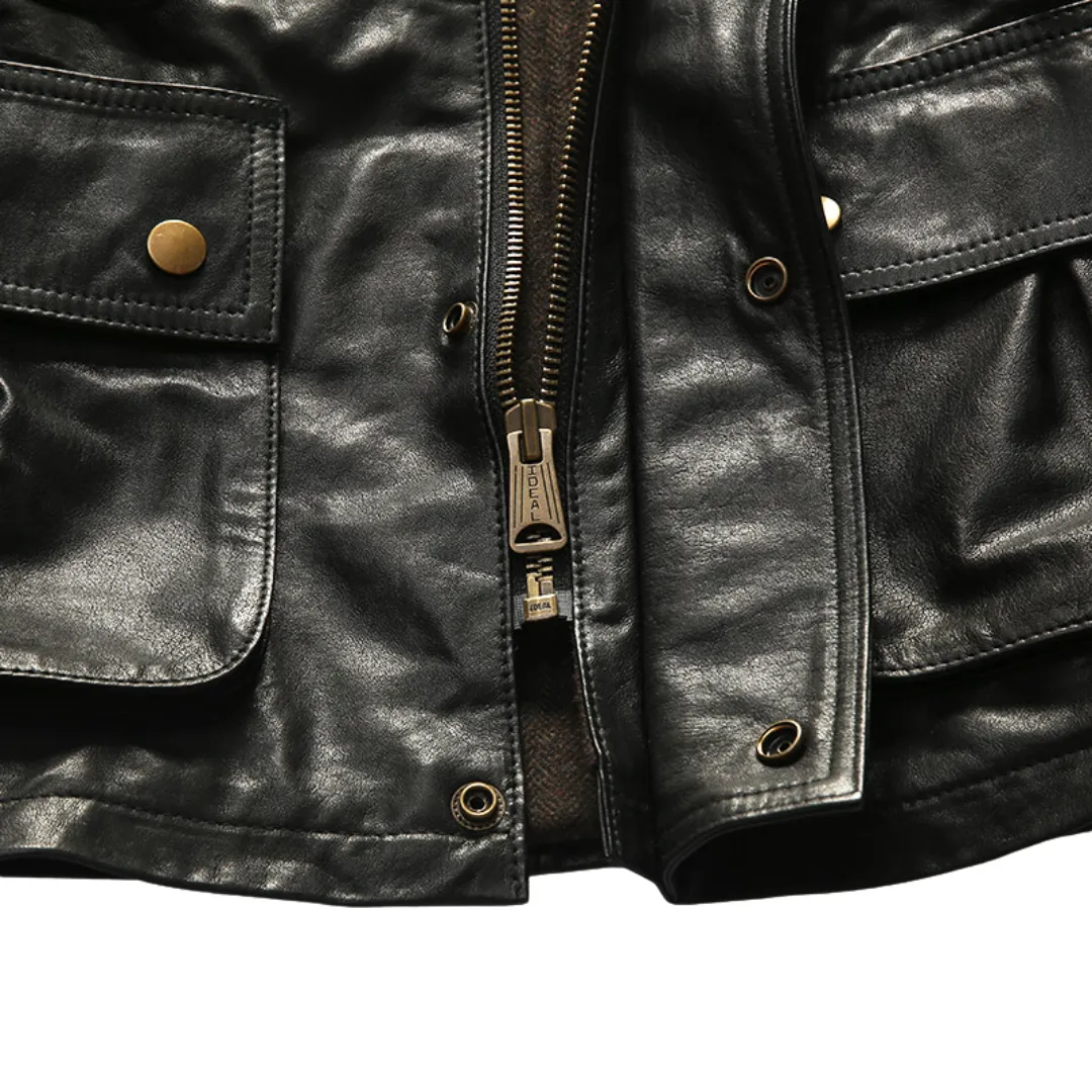 Men's Genuine Sheep Skin Leather Jacket Wool Lining Long Coat Casual And Stylish Durable Biker Leather Jacket